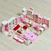 doll house accessories kids wooden furniture toys kitchen bedroom living room sofa baby pretend play house kit