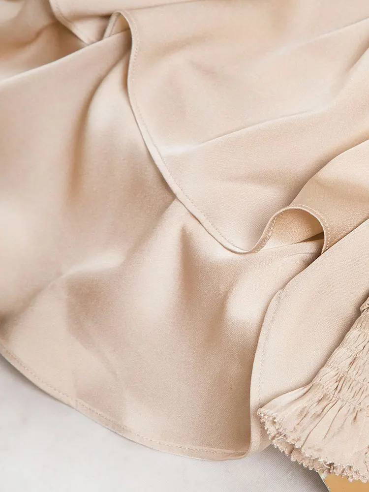 

SHUCHAN Women's Long Sleeve Tops Silk O-Neck Solid Shirts Summer 2021 STAND Collar Poplin Office Lady Folds Blouse