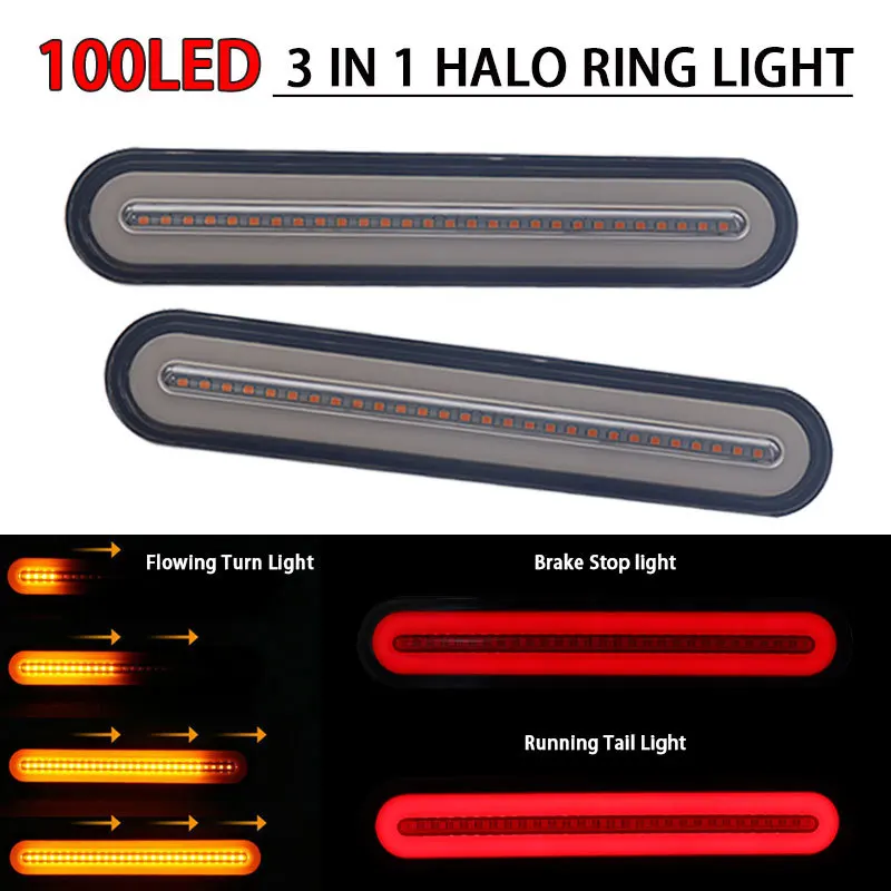 

100LED Trailer Truck Brake Light Waterproof 3 in 1 Halo Ring Tail Brake Stop Flowing Turn Signal Light Lamp 12V 24V Camping Car