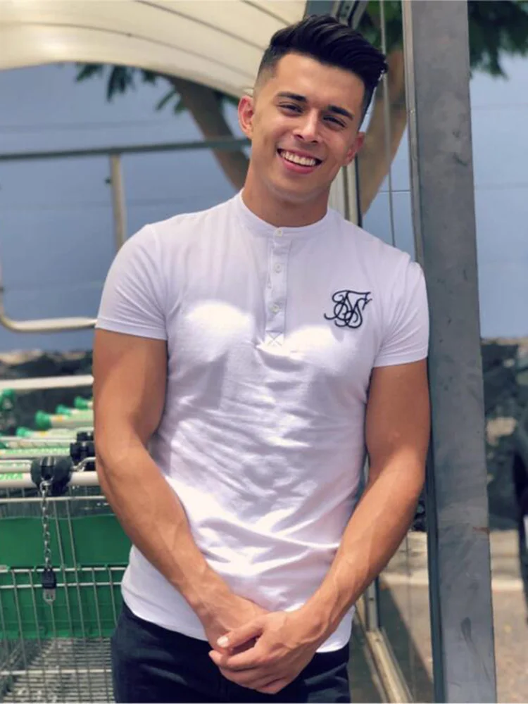 

Sik Silk Tide Brand New High-Quality Pure Cotton Embroidery Casual T-Shirt Men's Fashion Slim Summer Short-Sleeved T-Shirt Tops