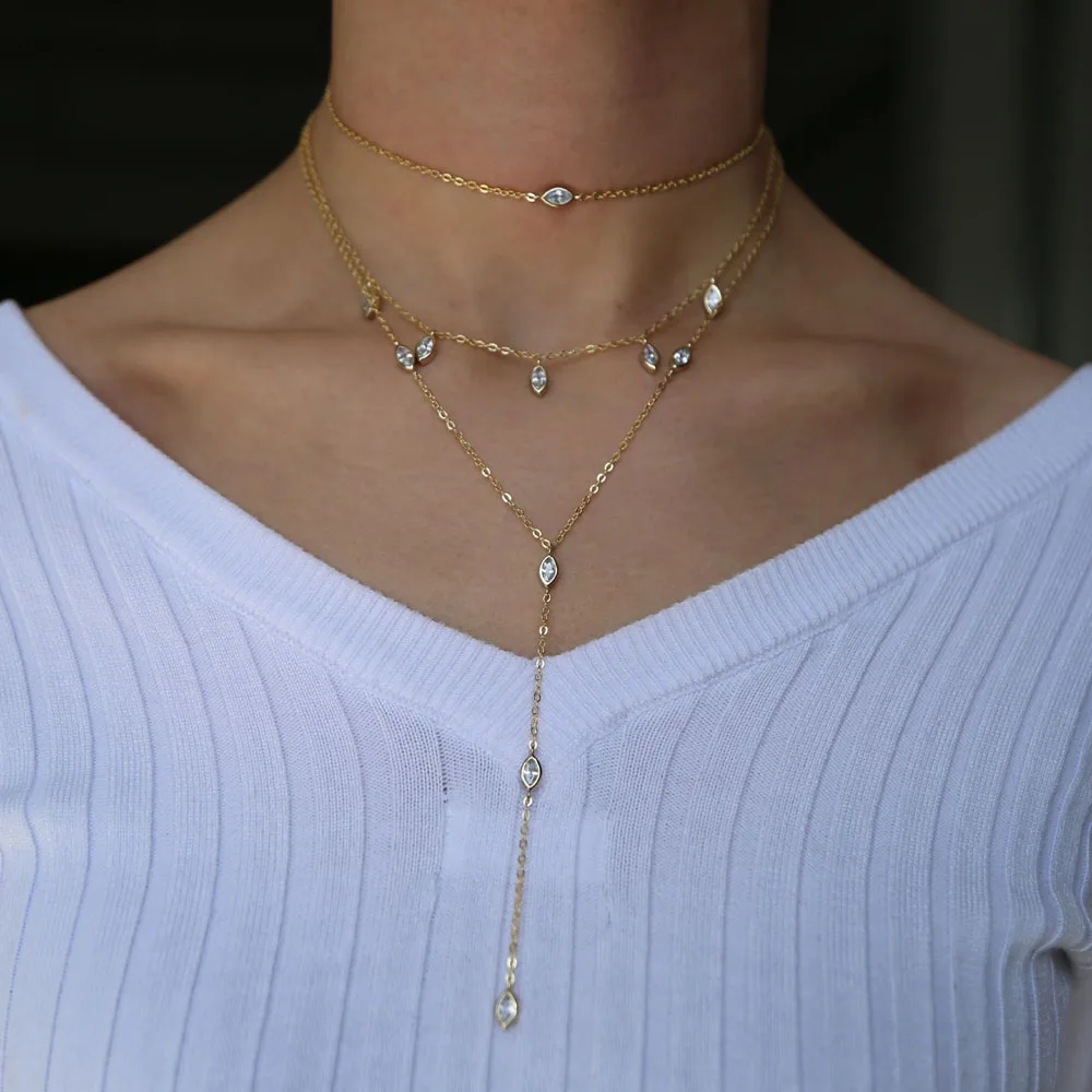 Модное женское колье новое модное золотое ожерелье Длинная подвеска в виде слезы