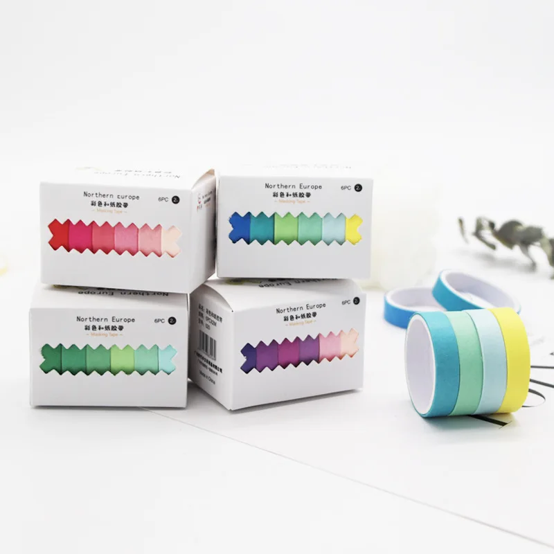 

BULA 6pc Washi Tape Hand Account Tape Rainbow and Paper Tape Korean Candy Color Diy Decorative Sticker Hand Account Tape Set