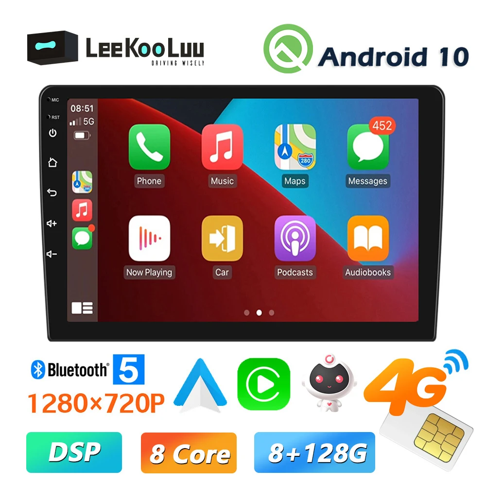 

LeeKooLuu Car Radio 2 Din 10″ Android Multimedia Player GPS Navi WIFI Bluetooth 4G DSP CarPlay For Toyota VW Hyundai Kia Nissan