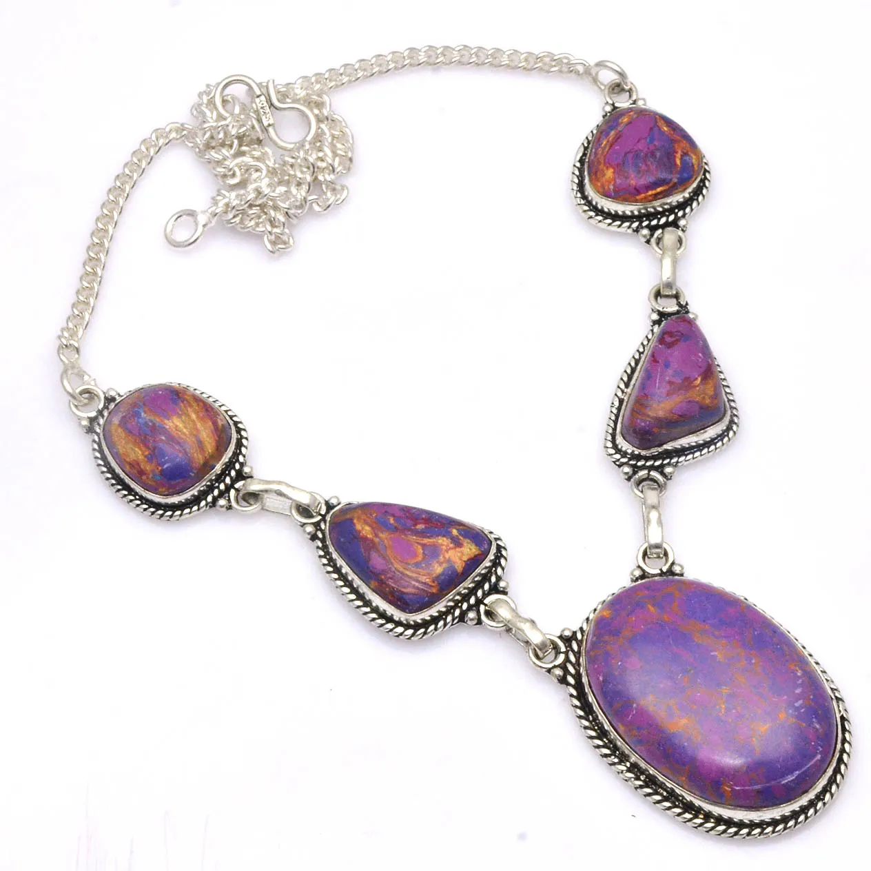 

Genuine Copper Turquoise Pendant Silver Overlay over Copper, 47 cm , N4561