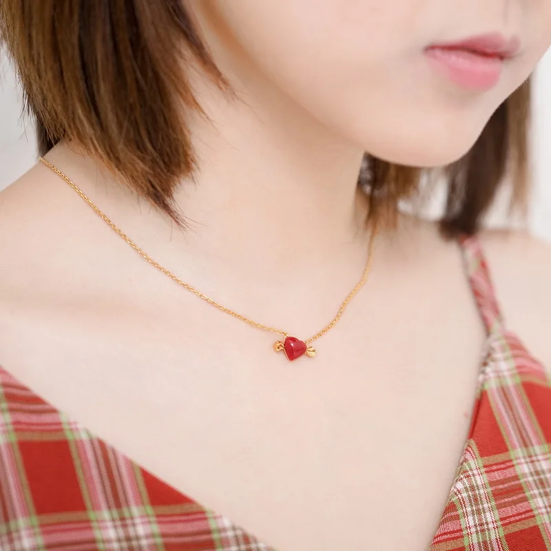 

Artificial Agate Love Heart Candy Sterling Silver Necklace S925 210330-13