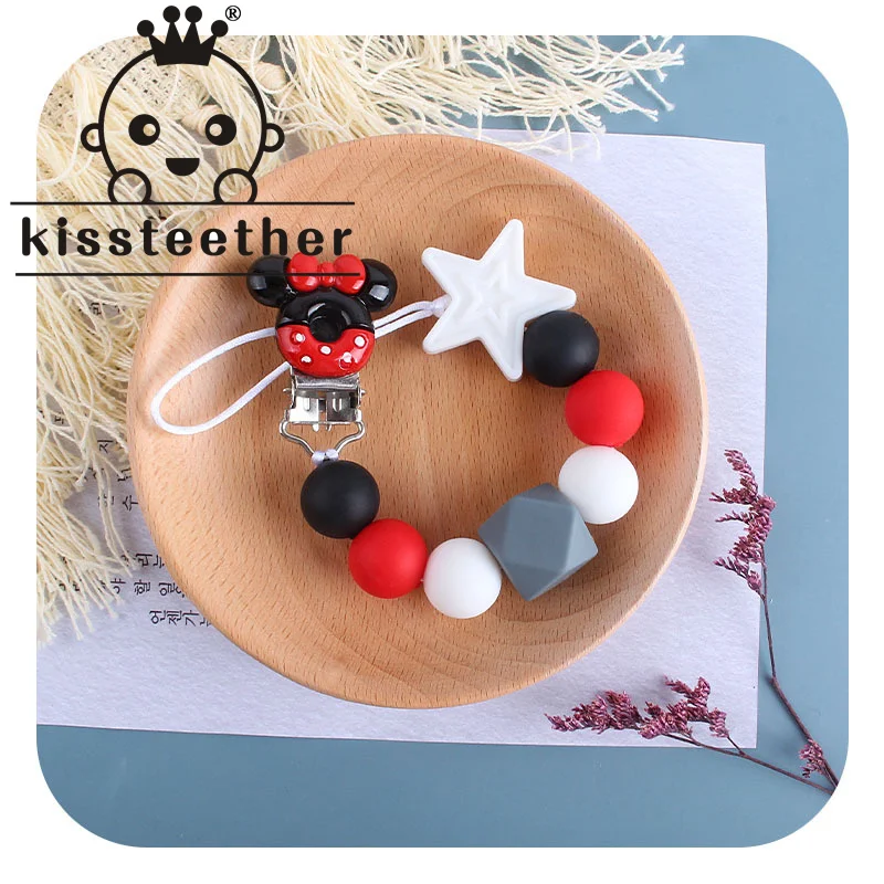 

Kissteether Silicone Star Beads Baby Pacifier Clips Chain Nipple Pacifier Chain with Mouse Holder for Baby Baby Shower Gift