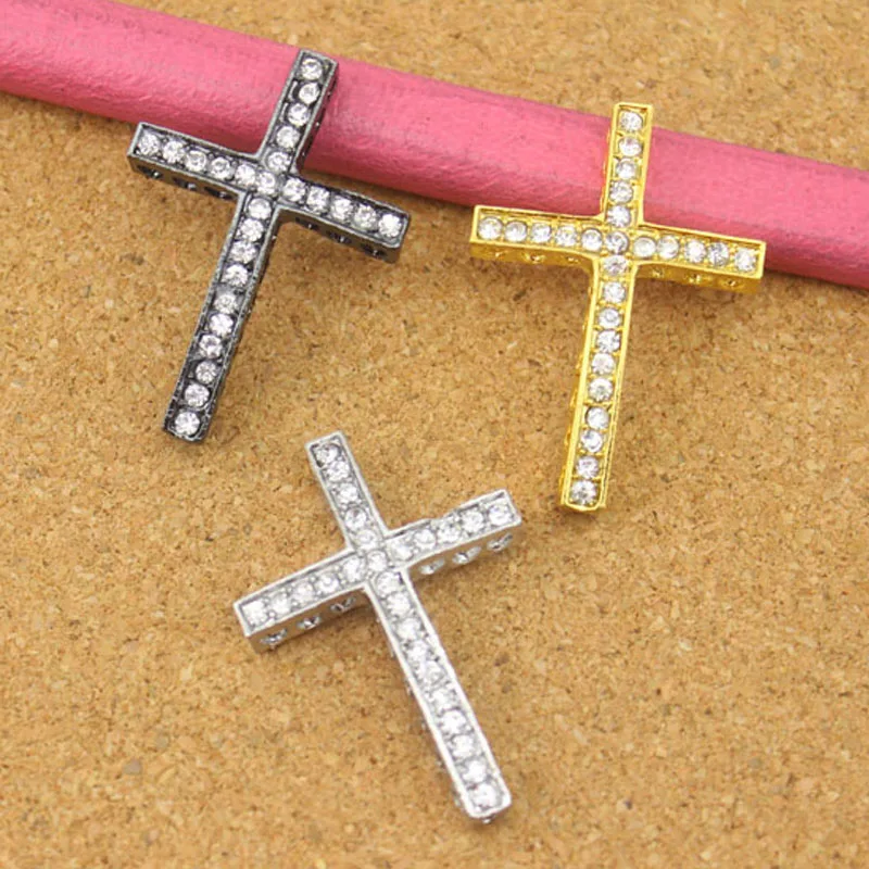 

10pcs Rhinestone Cross Charms Gold Rhodium Sideway Cross Connector Charms For DIY Bracelet Bangles Jewelry Making Findings