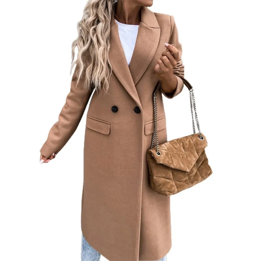 

Winter Women Coats Ladies Elegant Long Suit Collar All Match Long Sleeve Button Placket Overcoat for Office