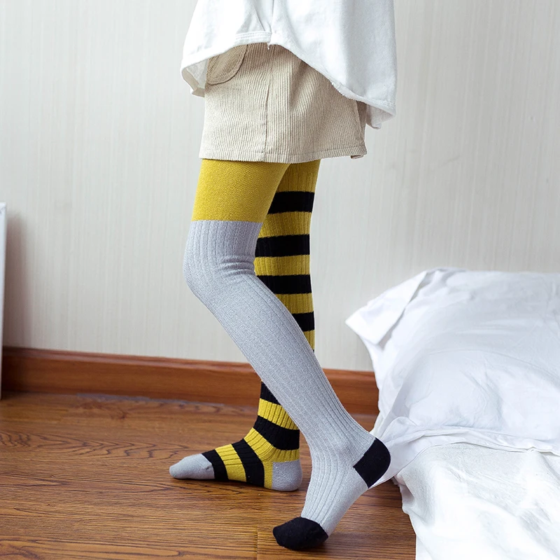 Новое поступление Осенние стильные модные хлопковые колготки в полоску для