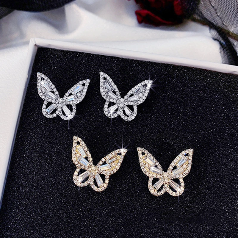 

14K позолота бабочка циркон серьги-гвоздики для женщин эксклюзивная Красивая комнатная Хрустальная серьги из сплава, держащих букет невесты...