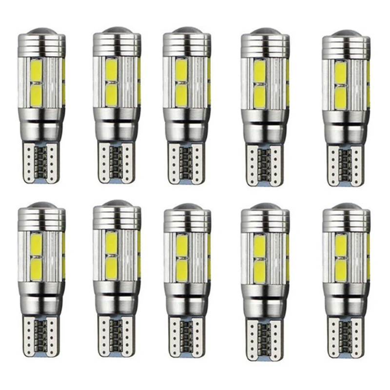 

10 шт., Автомобильные светодиодные лампы W5W T10 12 в 6000K 5630 10 SMD