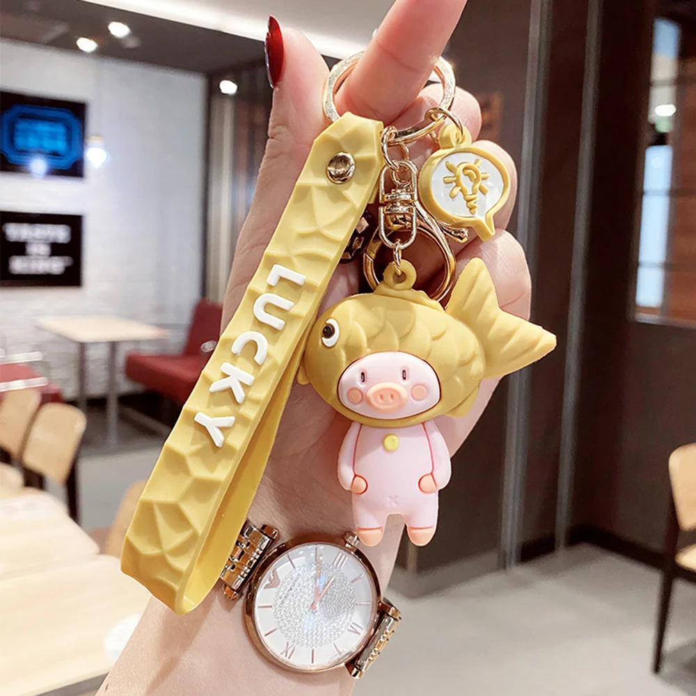 

Creative Cartoon Model Fish Head Panda Kawaii Keychain Accessories Girl Handbag Cute Pendant Car Keyring Interesting Decorations