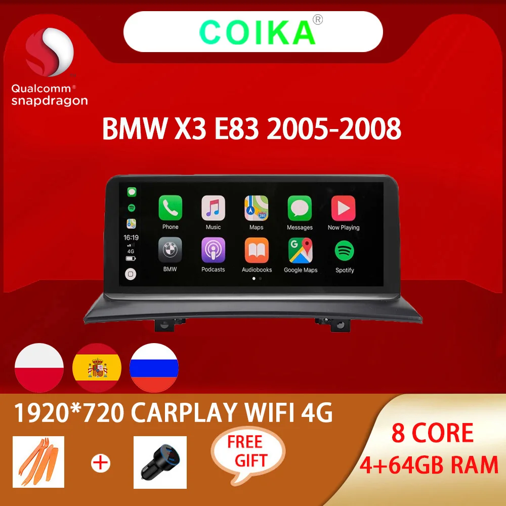 Автомобильный мультимедийный плеер Carplay 8 ядер 4 + 64 ГБ 4G LTE Wi Fi для BMW X3 E83 2005 2008 Google IPS