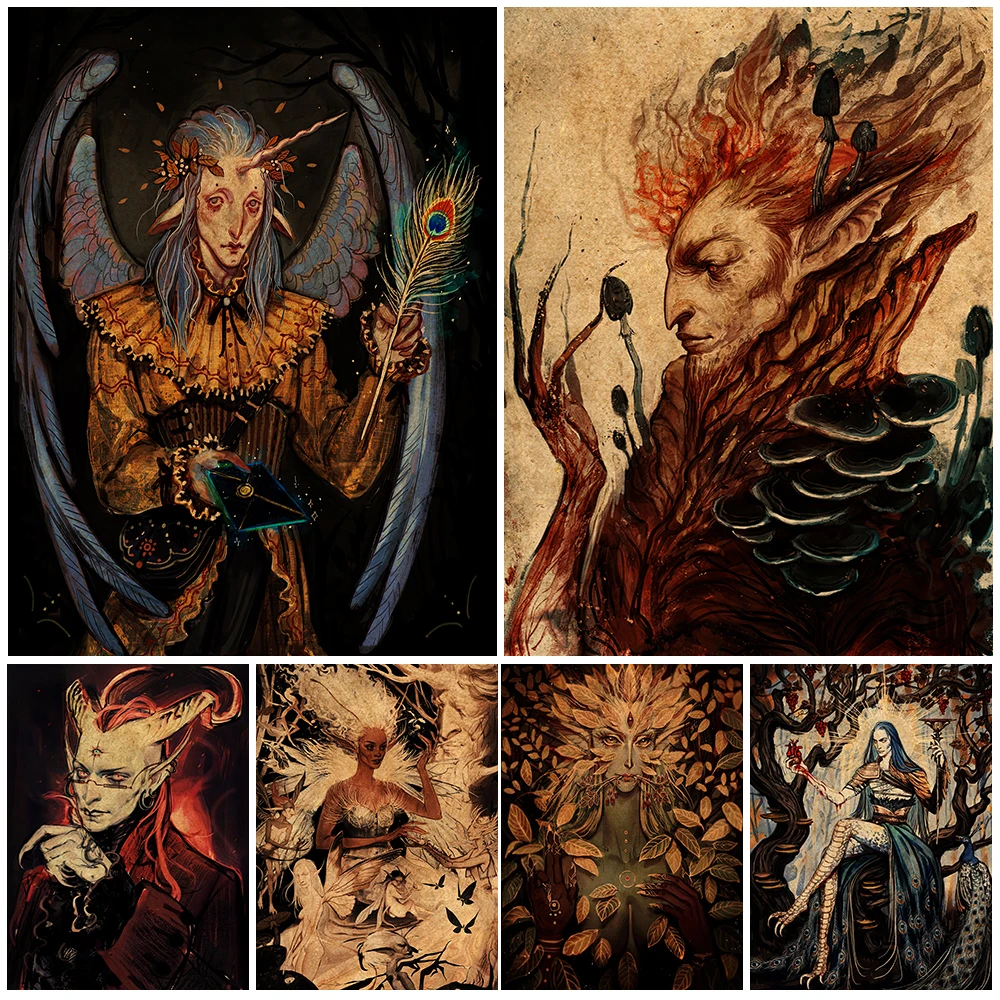 

Fungi Spirit And Fire Demon Wall Art Canvas Painting Peacock Prince And Ghillie Dhu Poster And Prints For Living Room Decoration