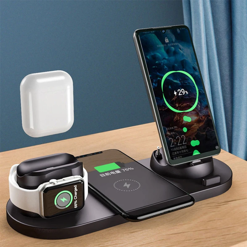 

2021 New 10W Fast Wireless Charger For Apple Watch 6 in 1 Charging Pad For IPhone 12 Pro Max 11 XS 8 Plus Mobile Phone Holder