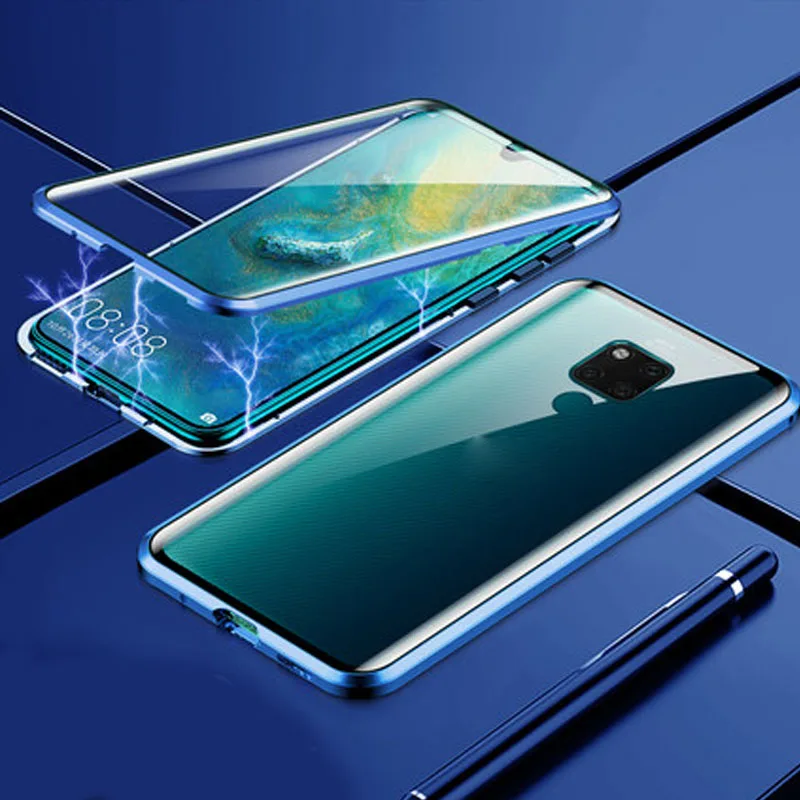 Магнитный адсорбционный чехол для huawei mate 20X5G металлическая рамка Прозрачный Закаленное стекло матовый чехол 20X5G Магнитные Флип-Чехлы mate 20X