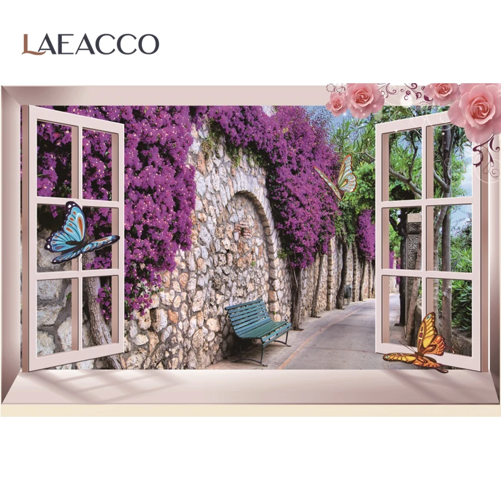 Laeacco весенние цветы окно зеленое дерево фотографии фоны сельская природа