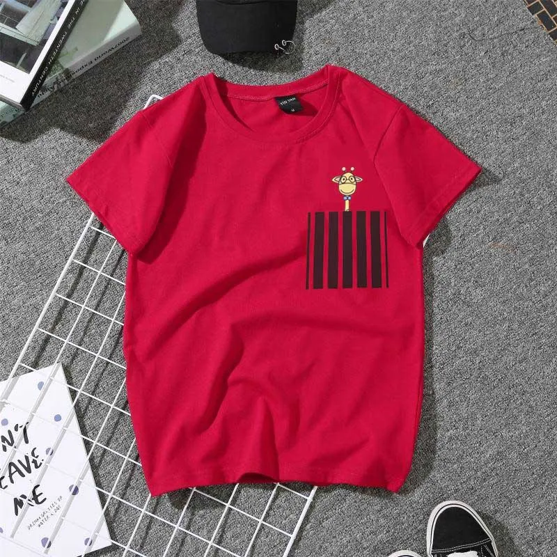 red Milinsus, женская футболка, лето, новинка, милый мультяшный принт жирафа, Harajuku, полосатая женская футболка, топы, животные, одежда для пар - Цвет: red