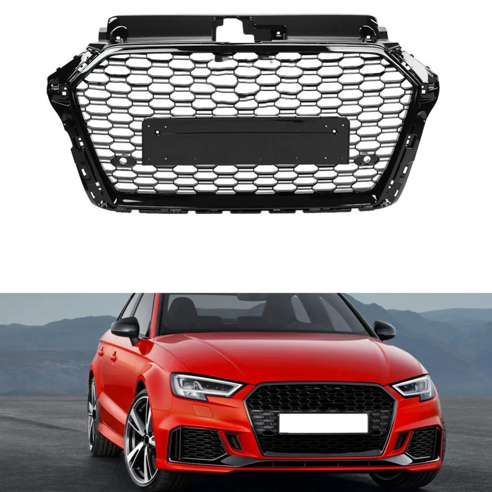 Спереди Спорт шестигранный сетки сота капот Гриль черный глянец для Audi RS3 A3/S3 8V Чехлы для автомобиля, автомобильные аксессуары для укладки волос