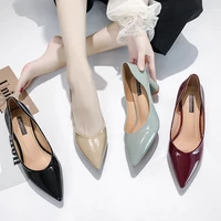 fashion patent leather 2020 spring autumn women pumps shoes pointed toe thick shallow slip on 6cm high heels office ladies shoes
