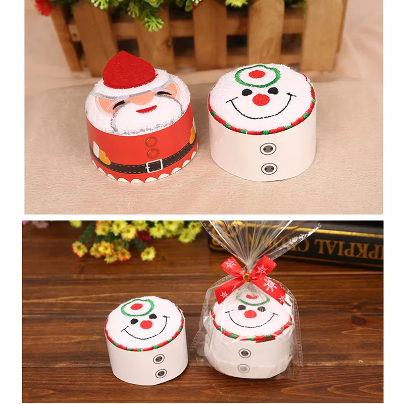 

Newly Celebration Cake Modelling Cotton Towel Santa Snowman Towel Christmas Party Gifts FIF66