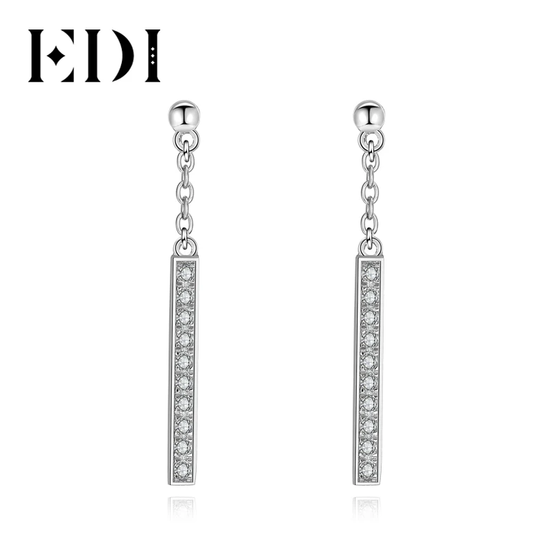 Женские серьги-подвески из настоящего белого золота 14 к с натуральными