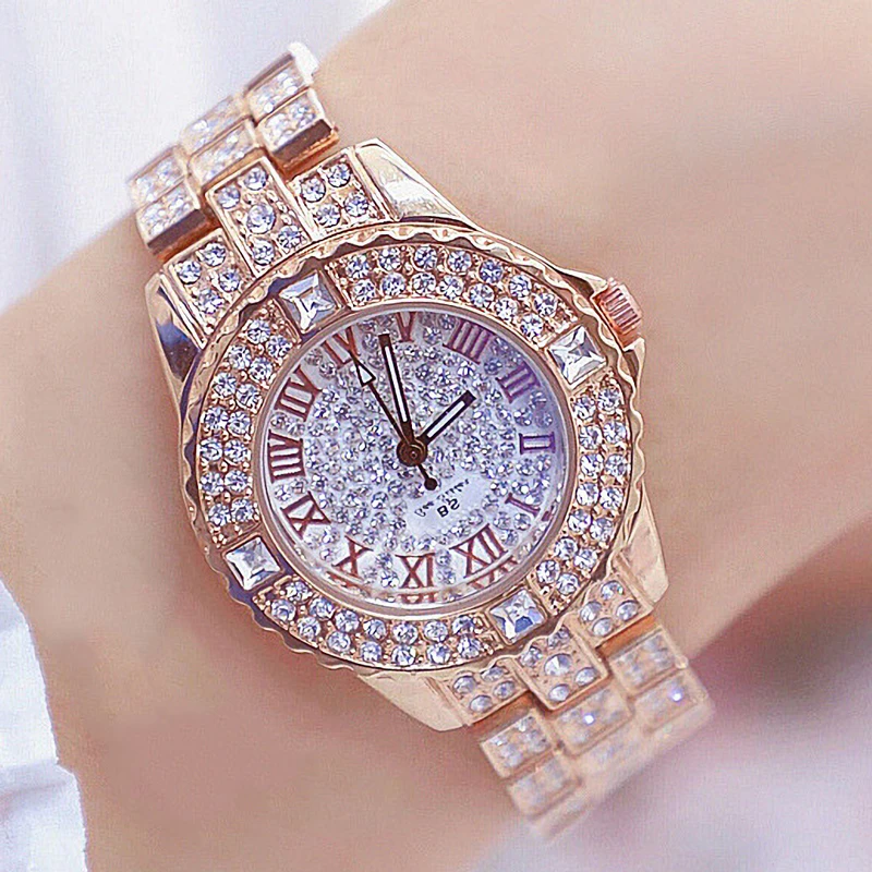 Часы наручные стразы женские с бриллиантами брендовые роскошные золотистые