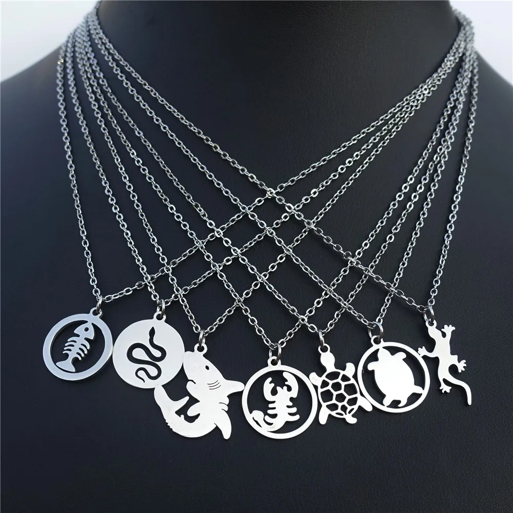 Ожерелье с подвеской в виде черепахи рака ящерицы рыбы цепочка из нержавеющей