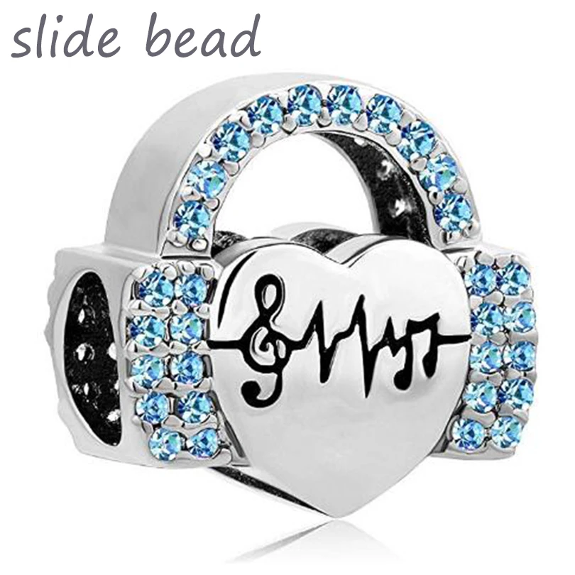 Fit Pandora Браслеты с подвесками синий фиолетовый музыкальные ноты наушники музыка Шарм шарик DIY Женская мода ювелирные изделия