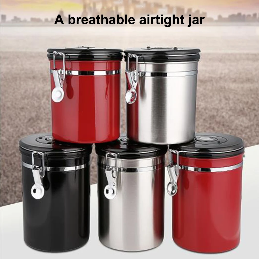 

1.8L 304 Stainless Steel Sealed Tank with Exhaust Valve Storage Tank for Coffee Beans Milk Powder Tea Dried Fruits Support CSV