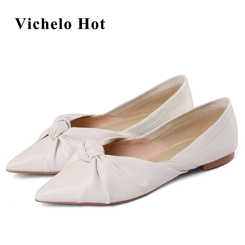 

Популярные брендовые туфли Vichelo из овечьей кожи с острым носком на низком каблуке, корейские уличные красивые женские туфли без застежек для свиданий, новинка, L07
