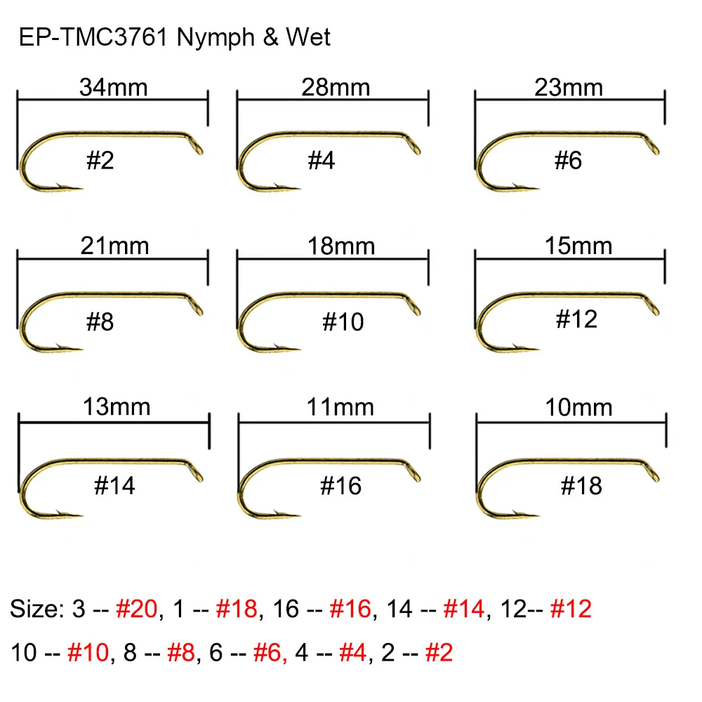 EP-TMC-3761 Eupheng 100 шт. влажные рыболовные крючки Nymph лосось Steelhead стример Барб бронза, никель Fly рыболовные крючки - Color: EP-TMC-3761