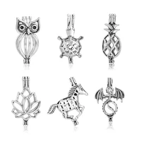 6pcsset antique silver color dragon carriage elephant heart pearl bead cage essential oil diffuser locket pendant for jewelry