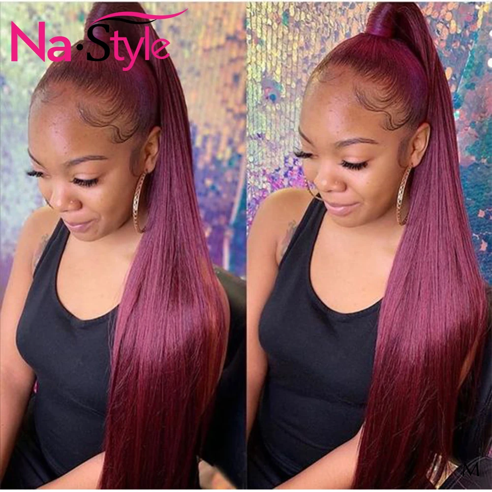 Бордовый Синтетические волосы на кружеве парик прямые Цветной парики из