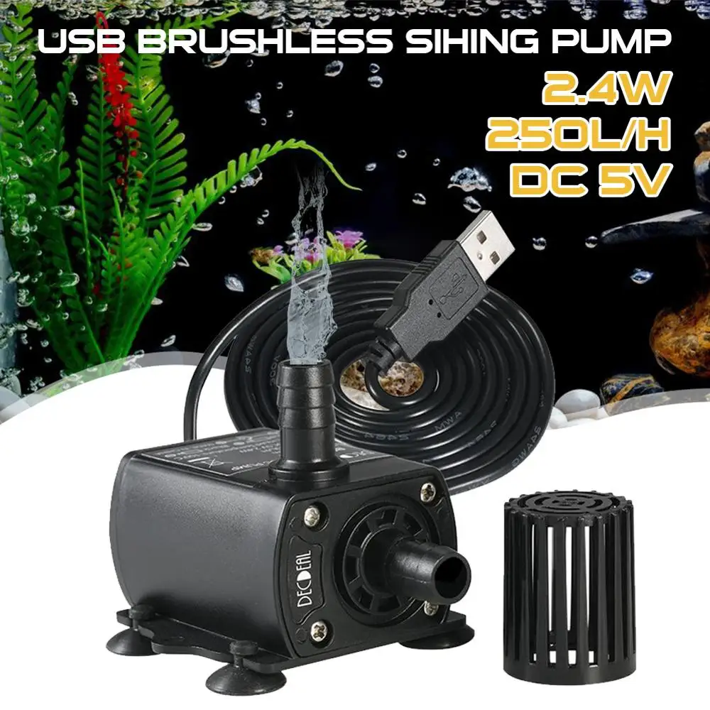 Mini Water Pump 5V 2.4W Ultra-quiet Brushless Waterproof Submersible Fountain Aquarium Circulating 250L/H Lift USB | Дом и сад