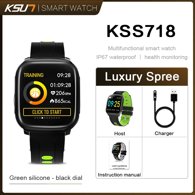 KSUN KSS718 Смарт-часы, браслет, спортивные фитнес-часы, кровяное давление, пульсометр, напоминание о звонках, Android, шагомер, Смарт-часы - Цвет: KSS718-G