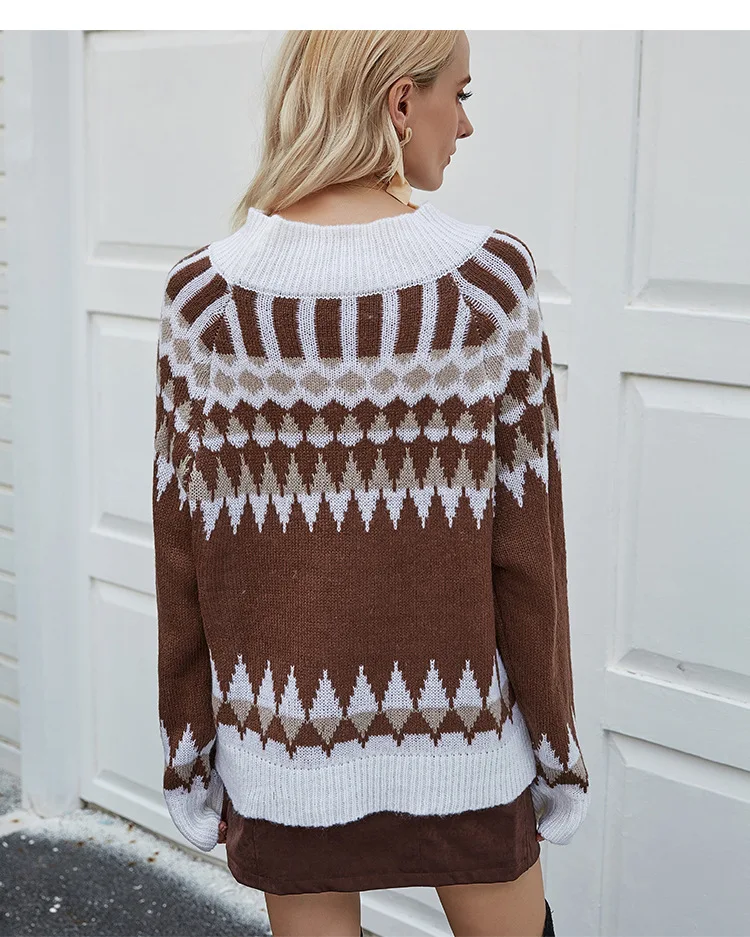 

Donsignet Women's Sweater New Fashion Spring Round Neck Pullover Geometric Printing Knitted Long Sleeves Womens Sweaters