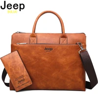JEEP BULUO Brand High Quality inch Laptop Business Bags Men Briefcases Set For Handbags Leather Office Large Capacity Bags