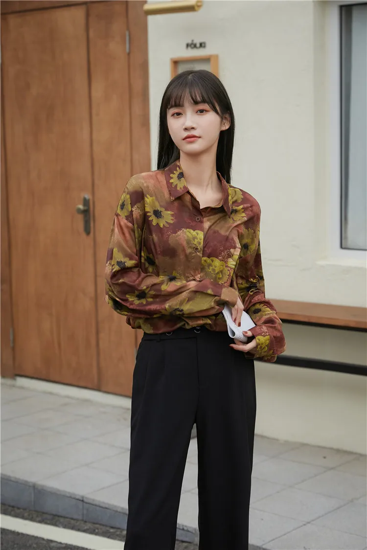 

Women's shirt oversize print New Lapel long sleeve top Loose Fit Fashion Tide Spring 2021 E332-B