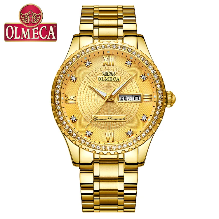 OLMECA Мужские кварцевые наручные часы роскошные золотые Для мужчин Классика
