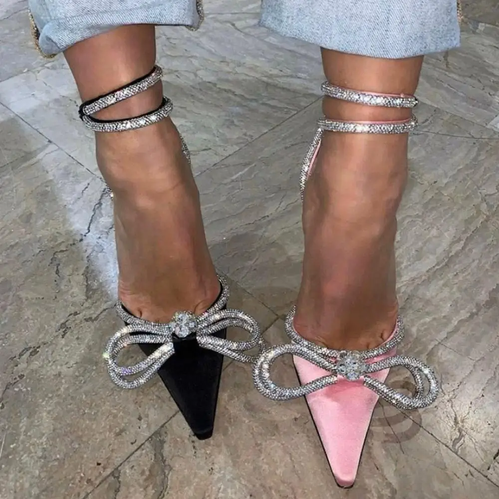 

Prowow Bling Women Party Sandals Butterfly-knot Rhinestone Shoes Woman Women Shoes Ankle Strap Women Sandals Sexy High Heel