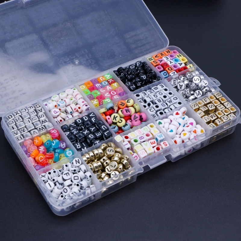 

1100PCS Mixed Color Acrylic Alphabet Letters A-Z Cube Beads for Jewelry Making L4ME