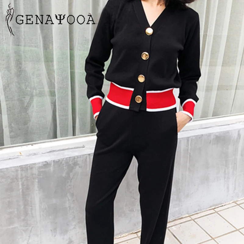 Genayooa элегантный осенний 2019 вязаный спортивный костюм женский Повседневный