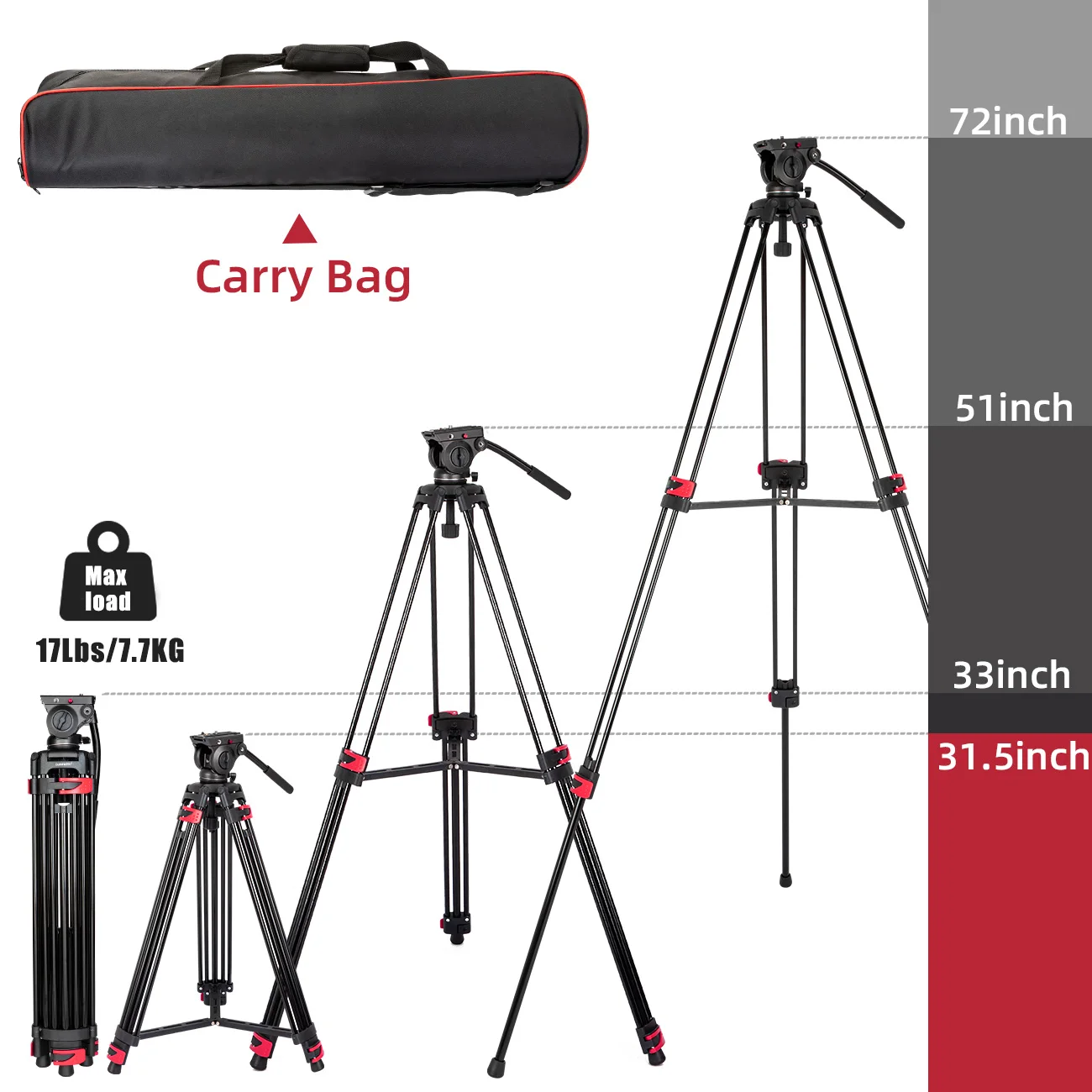 Штатив из алюминиевого сплава для видеокамеры 180 см с жидкостной головкой