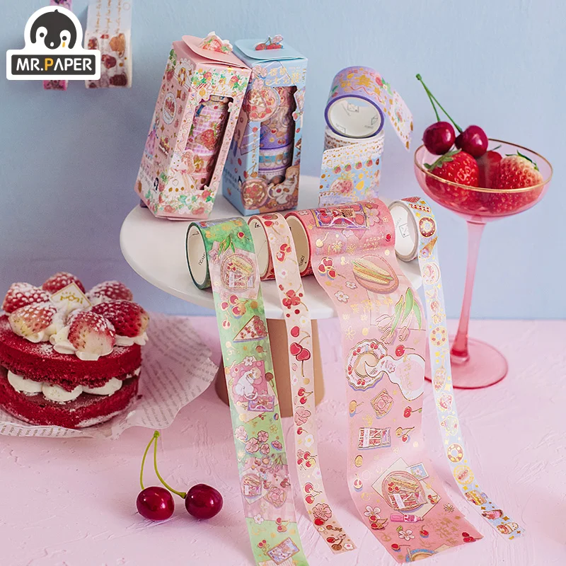 

Mr.Paper 6 Designs 3 Rolls/box Strawberry Waltz Series Creative Cute Hand Account DIY Collage Decor MaterialWashi Tape Suits