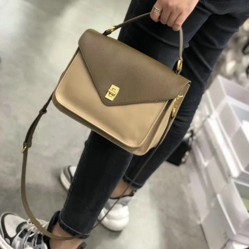 

Fashion Women Colors Panelled Crossbody Messenger Bags Office Ladies Handbag 2021 Vintage Hasp Satchels Cow Leather Shoulder Bag