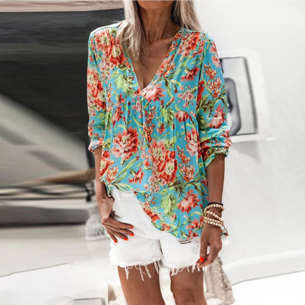 Floral Print Tops Casual Blouse Loose Women's Ladies T-Shirt Oversized