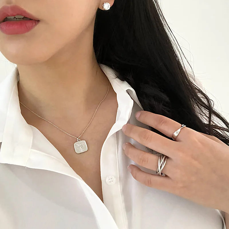 Kinel 925 Sterling Silver Rose Flower Pendant Jewelry European Retro Square Double Sided Embossed 18k Gold Plated Necklace Whole | Украшения