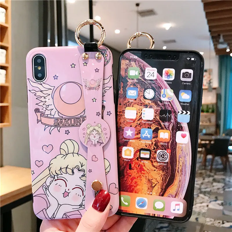 P30pro Сейлор Мун ремешок чехол мягкий чехол для мобильного телефона для huawei P30/P20 pro mate20 pro/3/4/5 V20 симпатичный держатель в виде ракушки+ платье на бретелях