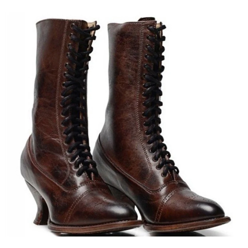 Женские Классические ботинки из ПУ кожи на шнуровке до середины икры | Спорт и